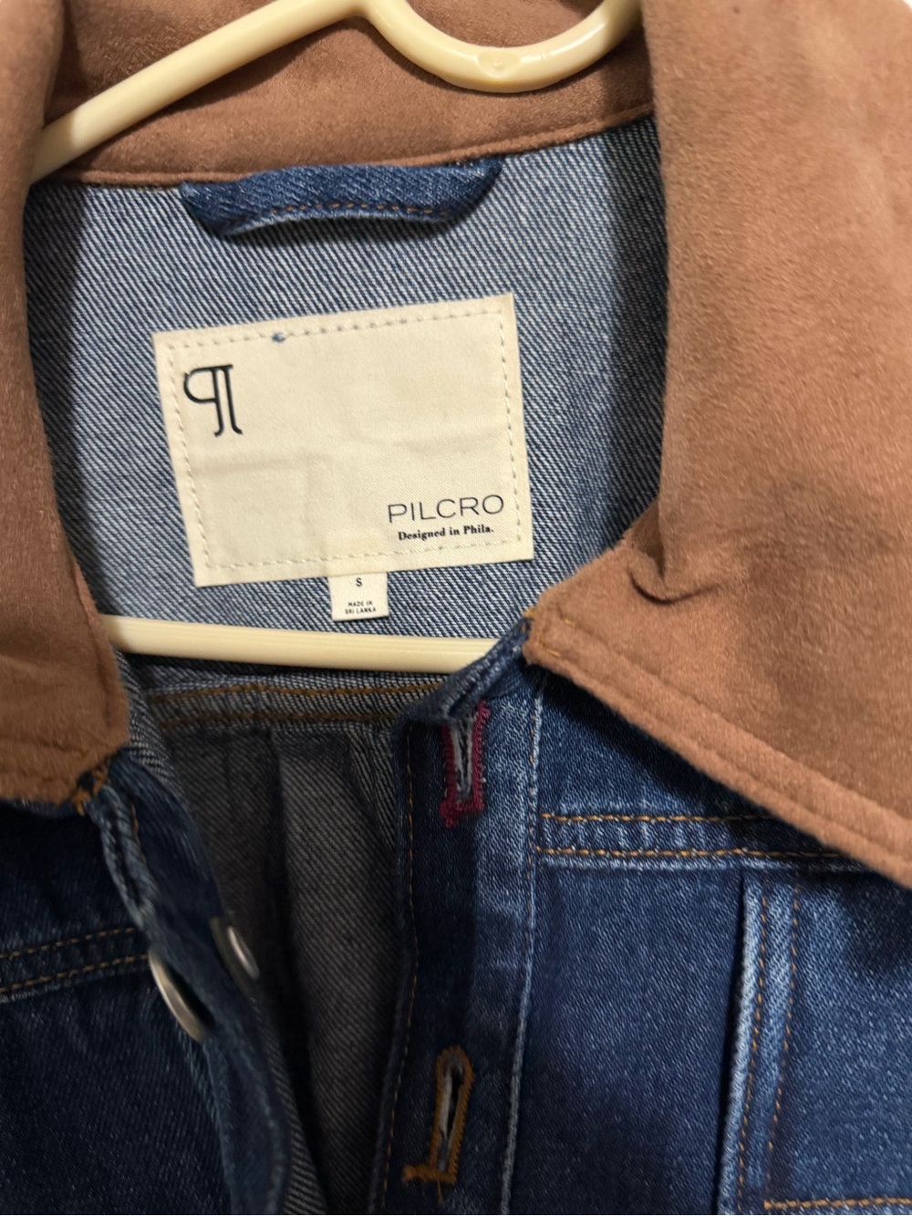 Pilcro Denim Jacket with Suede Collar in Blue and Brown - Picture 2 of 5